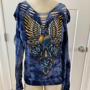 Sexy Black Label Affliction Embellished T-Shirt with Cutouts